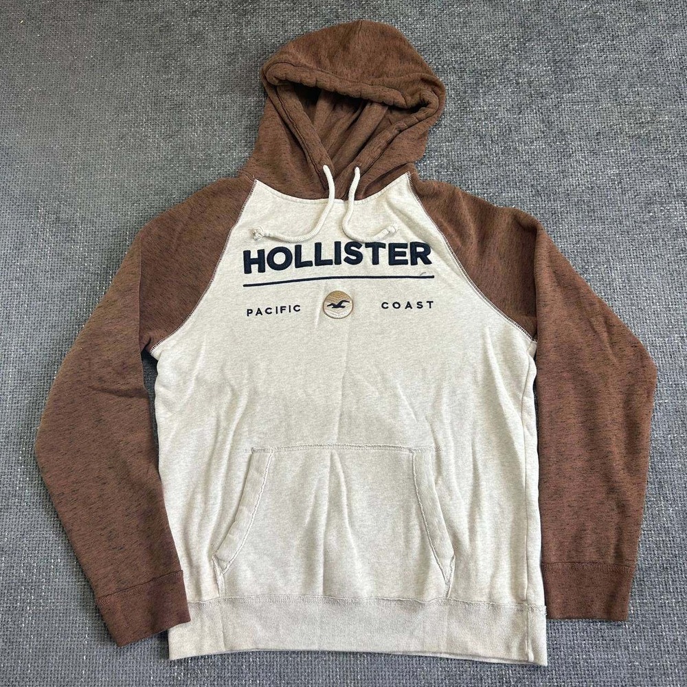 Hollister Pacific Coast Hoodie Mens Medium Brown Oatmeal Raglan Pullover